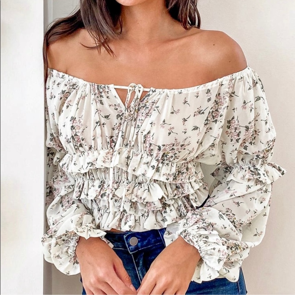 PINCH Floral Ruffle Off the Shoulder Blouse
